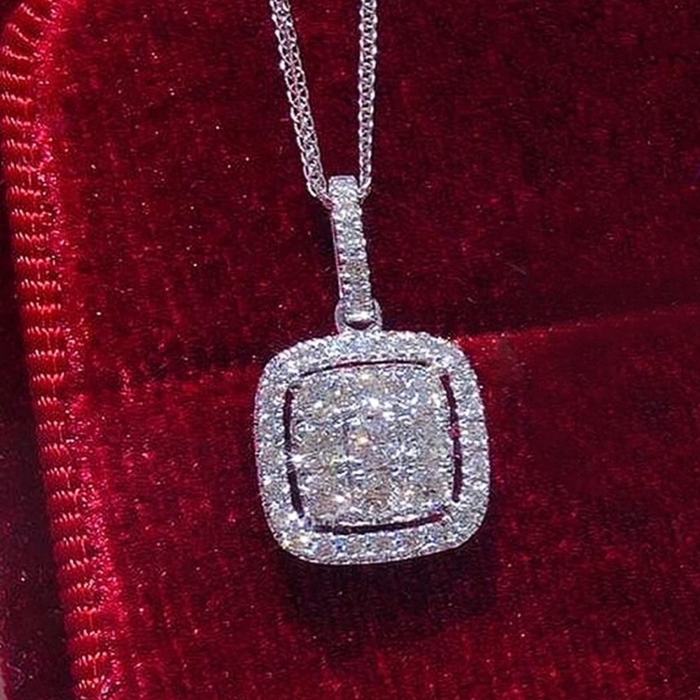Silver Crystal Dainty Square Necklace - Picture 6 of 6